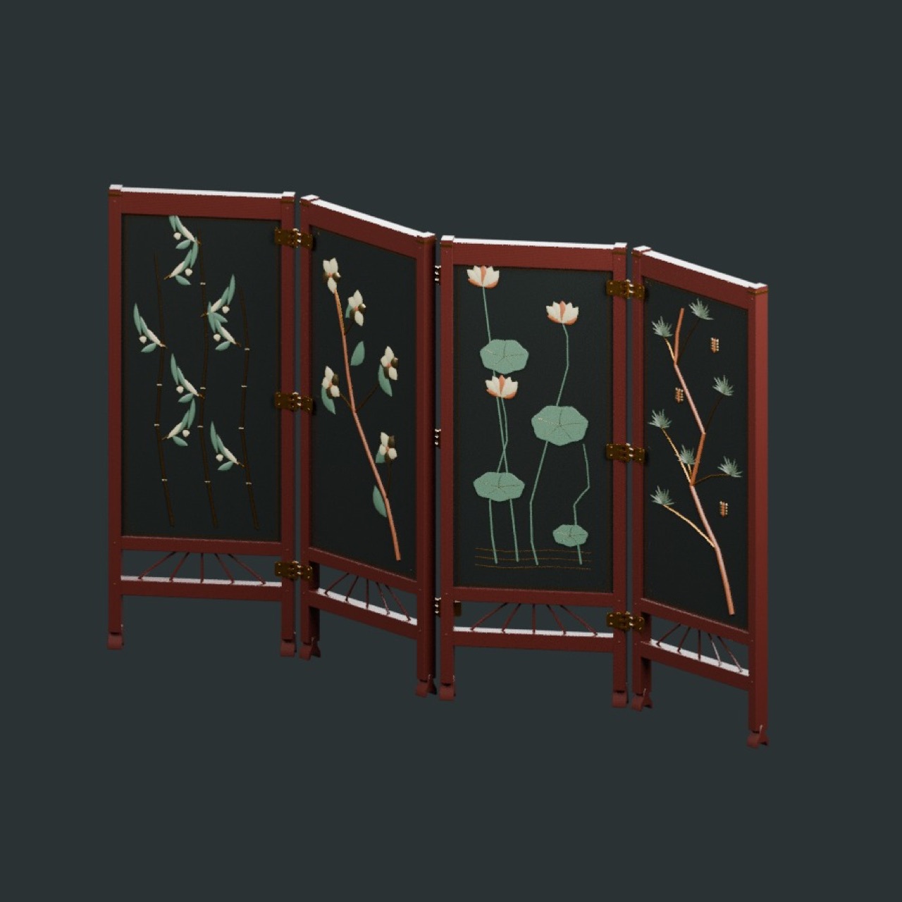 Inlaid Folding Lacquer Screen full model preview