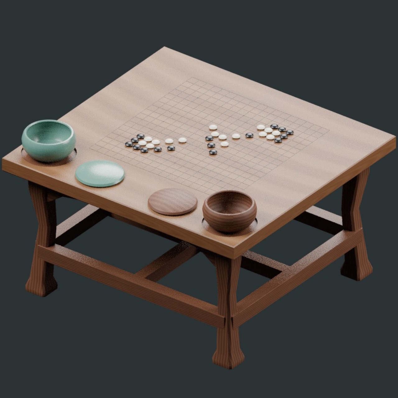 围棋石木桌模型整体预览