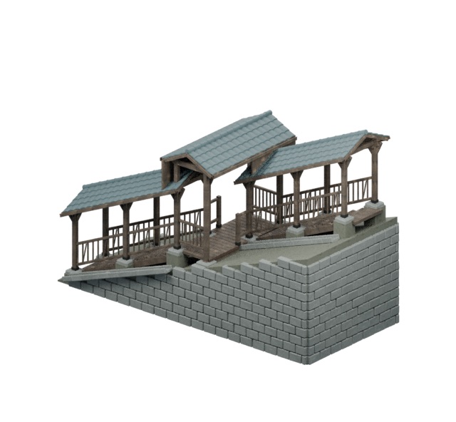 Gerenderte Vorschau des tatsächlichen 3D-Modells: Treppengalerie am Berghang
