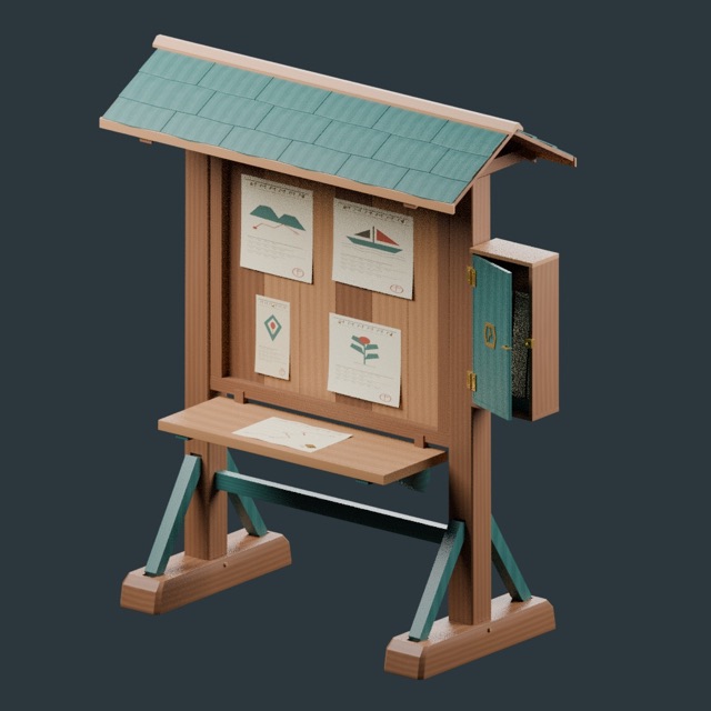 Rendu du modèle 3D réel : Tableau de quêtes des aventuriers