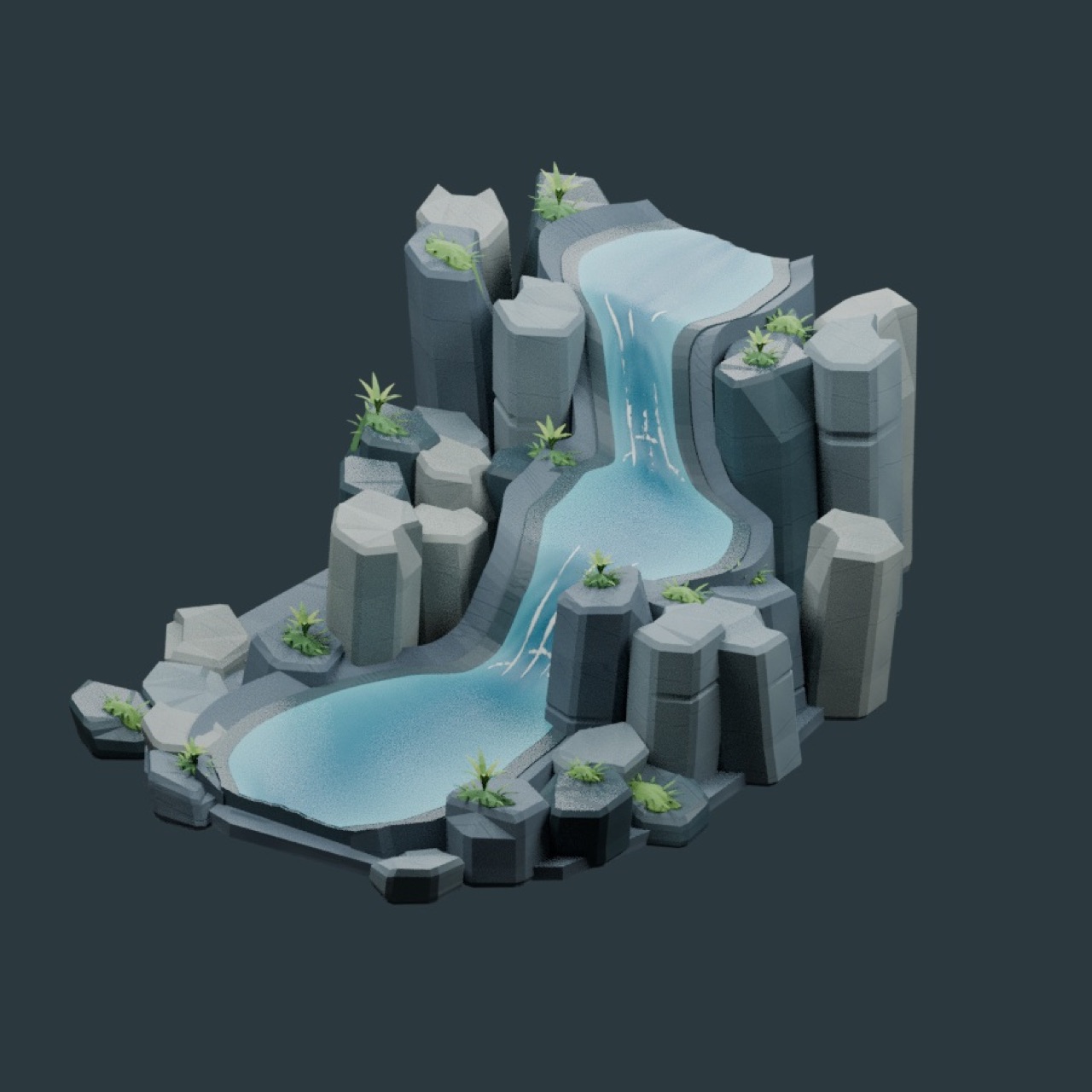 Vue complète du modèle Cascade en gradins de basalte