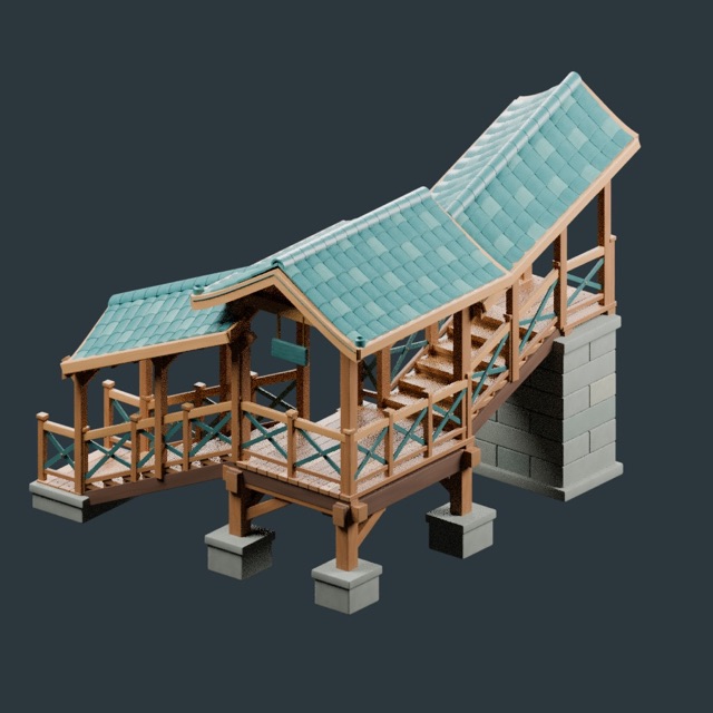 Covered Stair Bridge actual 3D model render