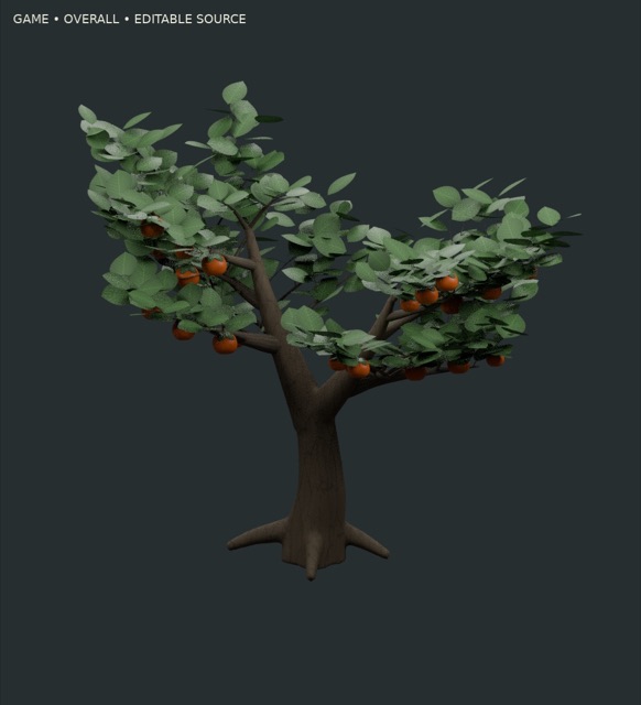 Gerenderte Vorschau des tatsächlichen 3D-Modells: Tragender Kakibaum