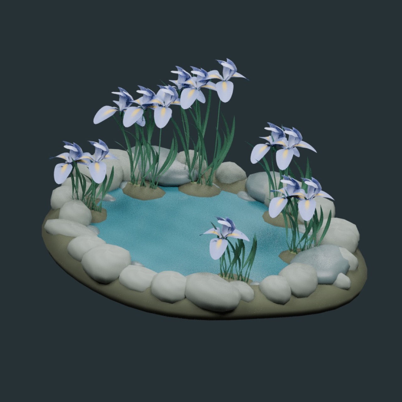 Gesamtansicht: Iris-Teich im Mondschein