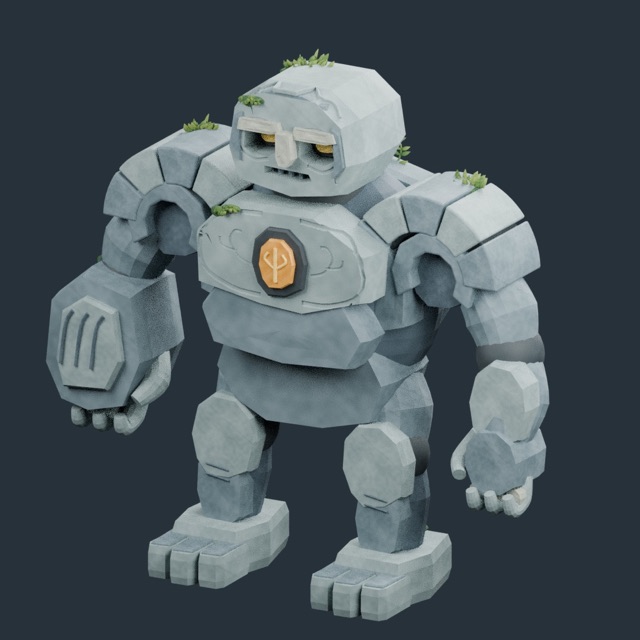Render del modelo 3D real: Gólem de espalda musgosa