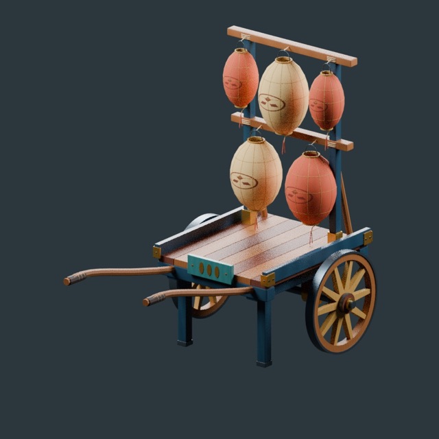 Render del modelo 3D real: Carro de faroles de papel