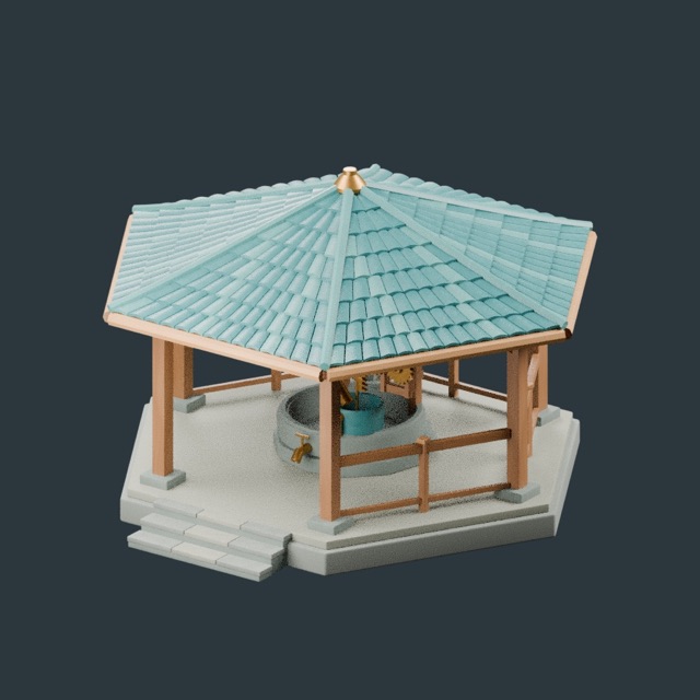 Gerenderte Vorschau des tatsächlichen 3D-Modells: Pavillon mit Wasseruhr
