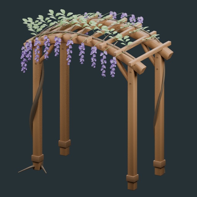Gerenderte Vorschau des tatsächlichen 3D-Modells: Laube mit hängendem Blauregen