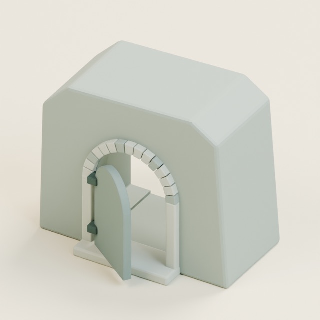 Gerenderte Vorschau des tatsächlichen 3D-Modells: Eingang zur antiken Schatzkammer