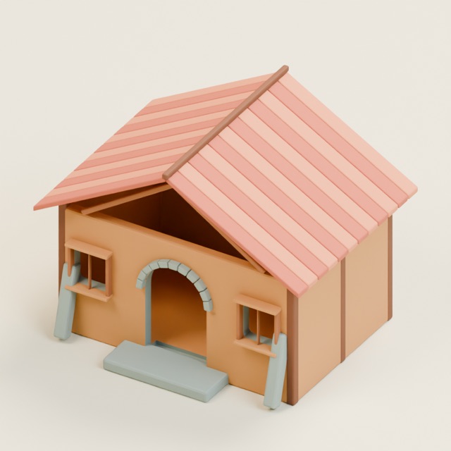 Gerenderte Vorschau des tatsächlichen 3D-Modells: Versammlungslanghaus