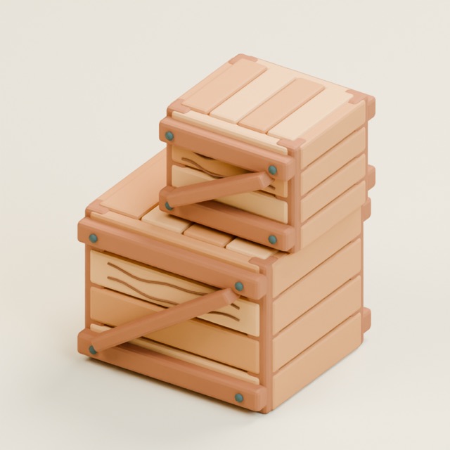 Gerenderte Vorschau des tatsächlichen 3D-Modells: Holzkistenstapel