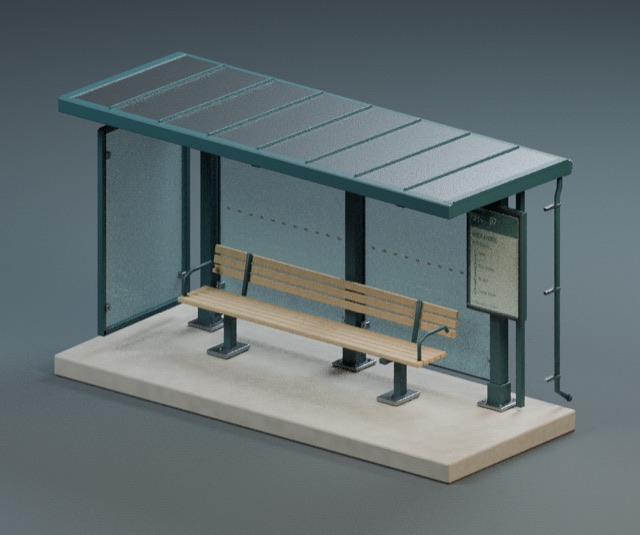 Street Bus Shelter actual 3D model render
