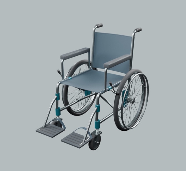 Render del modelo 3D real: Silla de ruedas manual plegable
