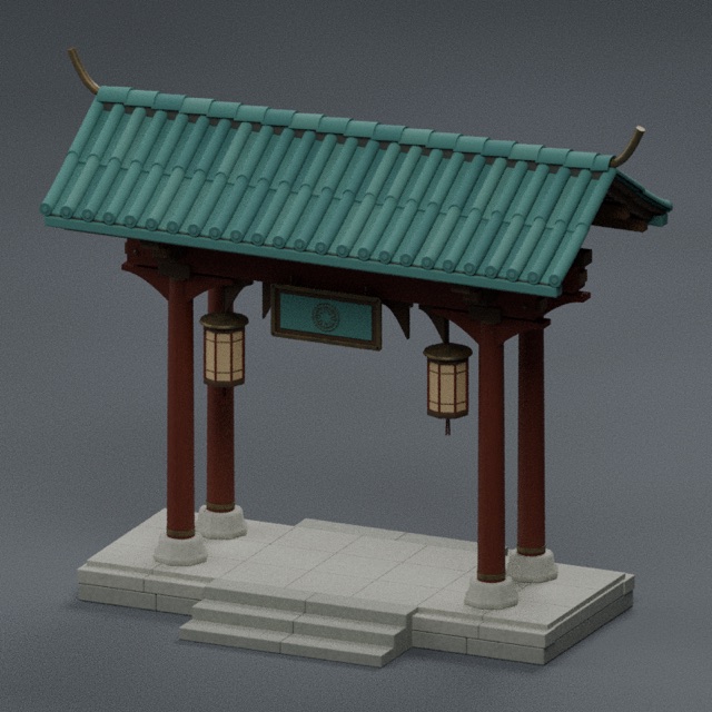 Ornate Shrine Gate actual 3D model render