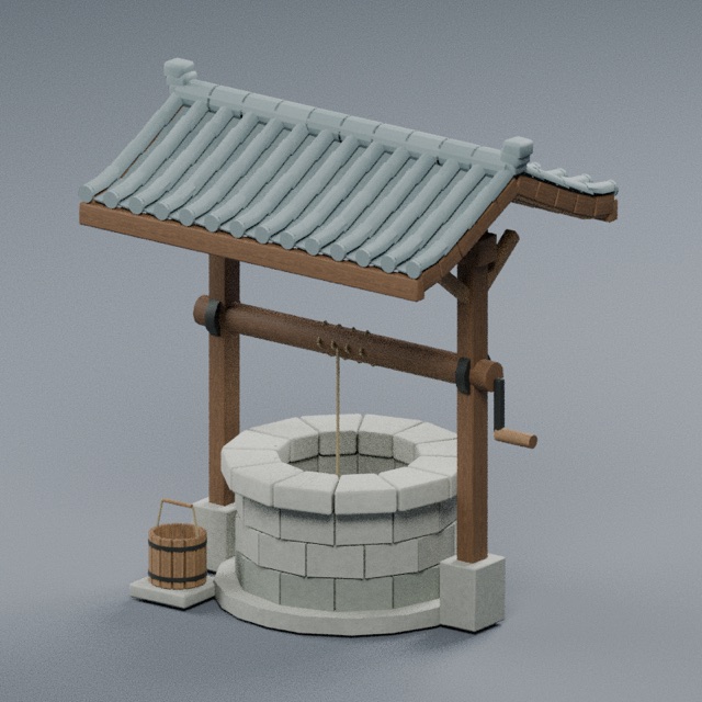 Roofed Stone Well actual 3D model render