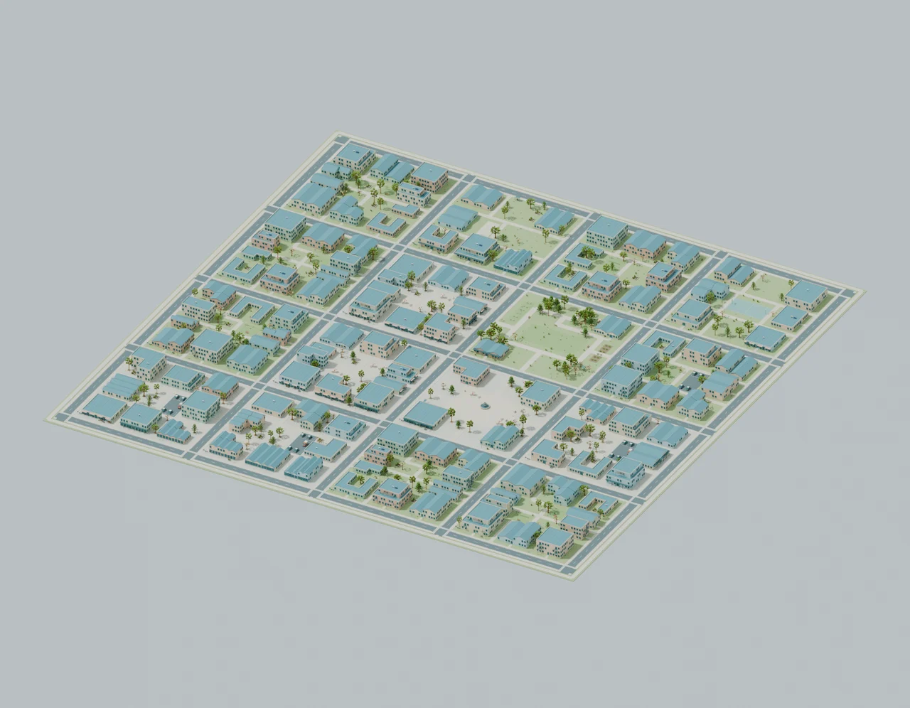 Complete sixteen-district Sunward town seen from above