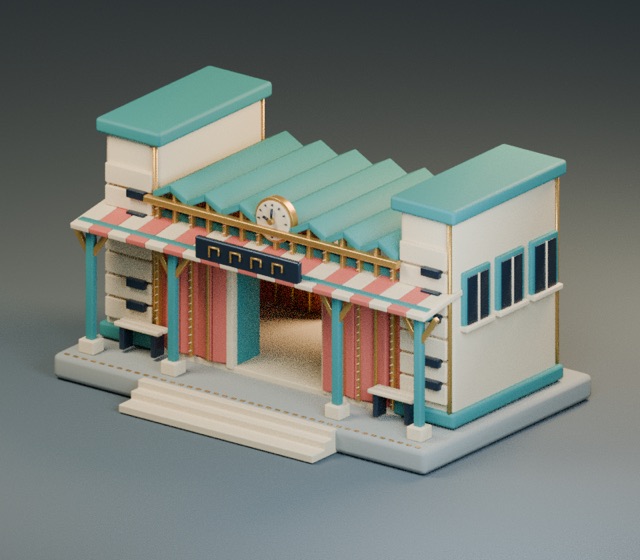 Toon Accordion Train Station actual 3D model render