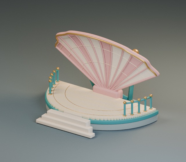 Toon Seashell Bandstand actual 3D model render